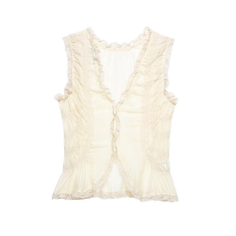 Taop&Za Spring and Summer New Women's Clothing Elegant Style Simple Lace Splicing Translucent Pleated Shirt 3067036 Taop&Za Spring and Summer New Women's Clothing Elegant Style Simple Lace Splicing Translucent Pleated Shirt 3067036