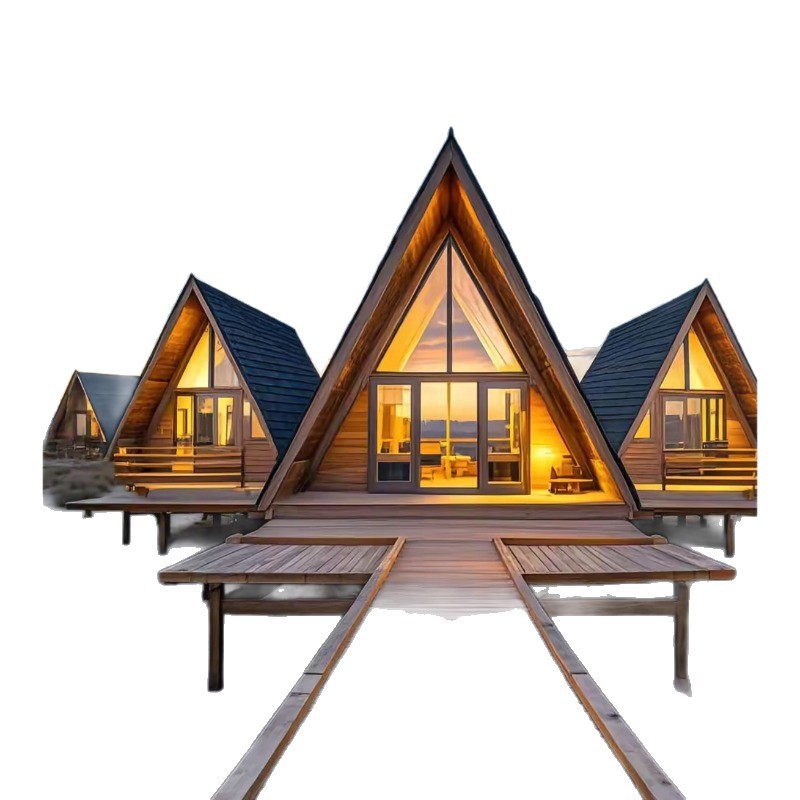 Características al aire libre de camping de lujo salvaje casa de madera triangular alojamiento residencial casa extraña pequeña casa móvil escénica casa de madera forestal