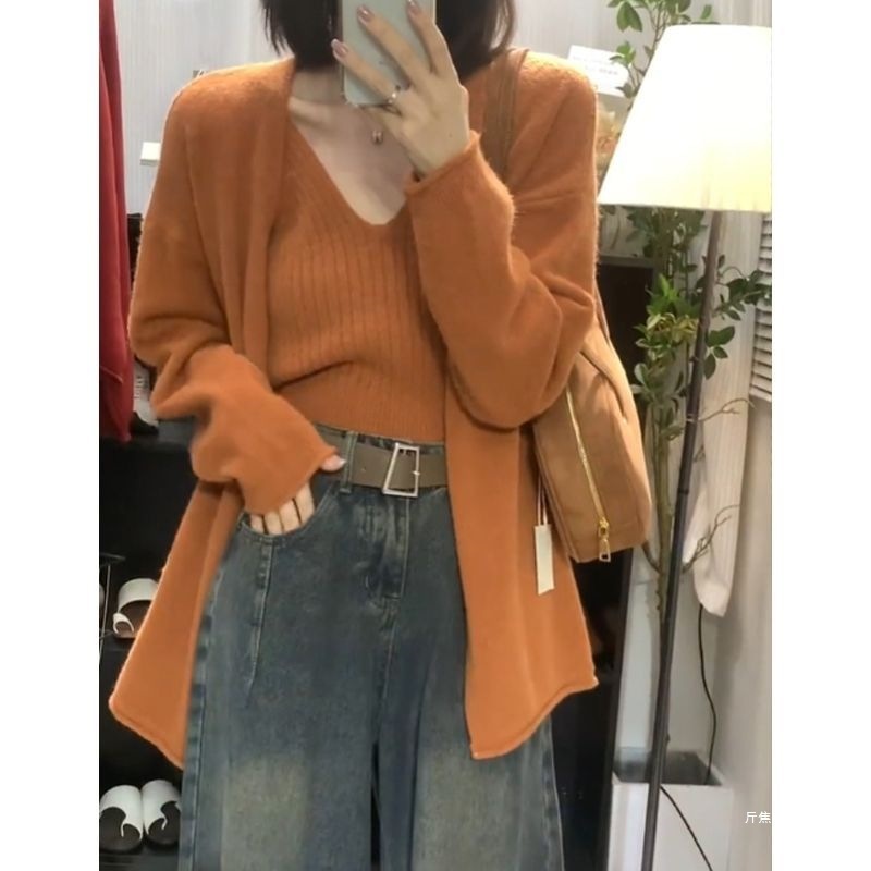 早秋韩系穿搭套装2025初秋新款女装感毛衣开衫针织吊带两件套|undefined