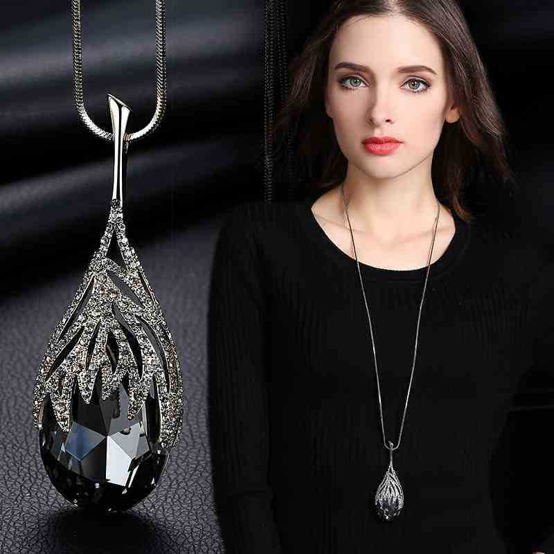 wholesale fashion diamond-studded water drop crystal pendant necklace nihaojewelry