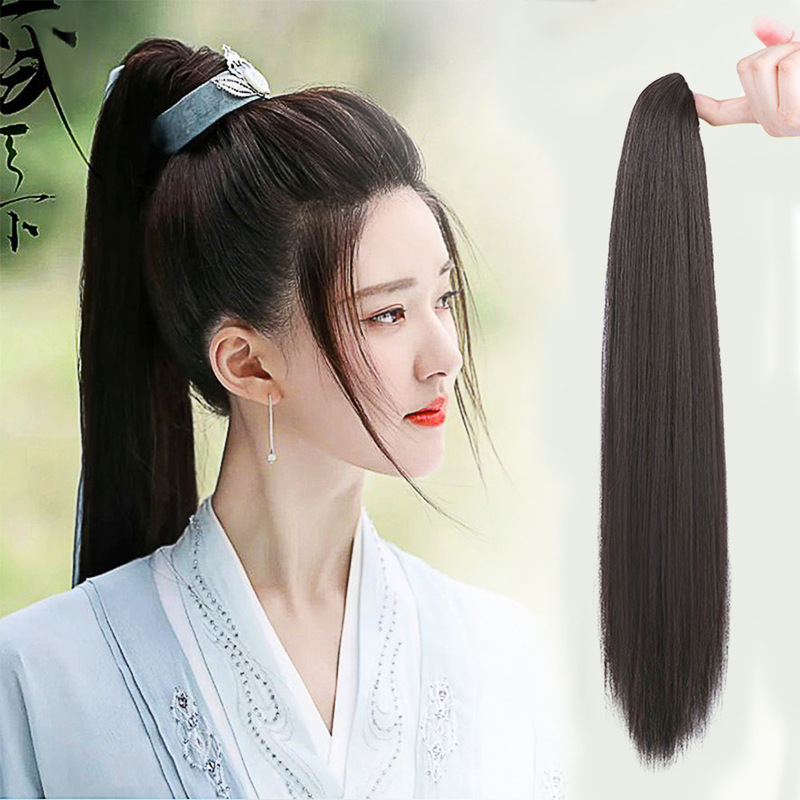 Spot Direct Sale Ancient Wig Tiger Mouth Grab Clip ponytail Long Straight Hair Men's Retro Hanfu Hair Accessories Antique Chivalrous Man Hair Bun