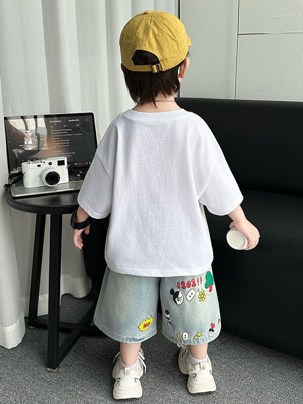 8219 Ropa Infantil 2026 Nuevo Traje de Verano para Niños, Conjunto Casual de Manga Corta para Bebé, Ropa de Estilo Coreano para Niño Pequeño