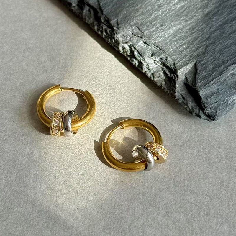 1 Pair Vacation Simple Style Solid Color Inlay Titanium Steel Zircon Earrings display picture 2