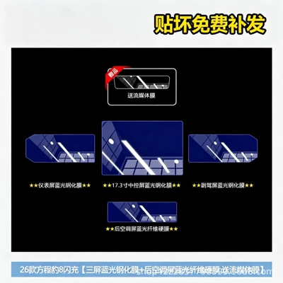 Car interior film — of Fangchengbao 8 Flash Charging Edition interior - fang-chengbao-8-flash-charging-edition-screen-4-piece-set-blue-light-version-includes-streaming-fiber-film