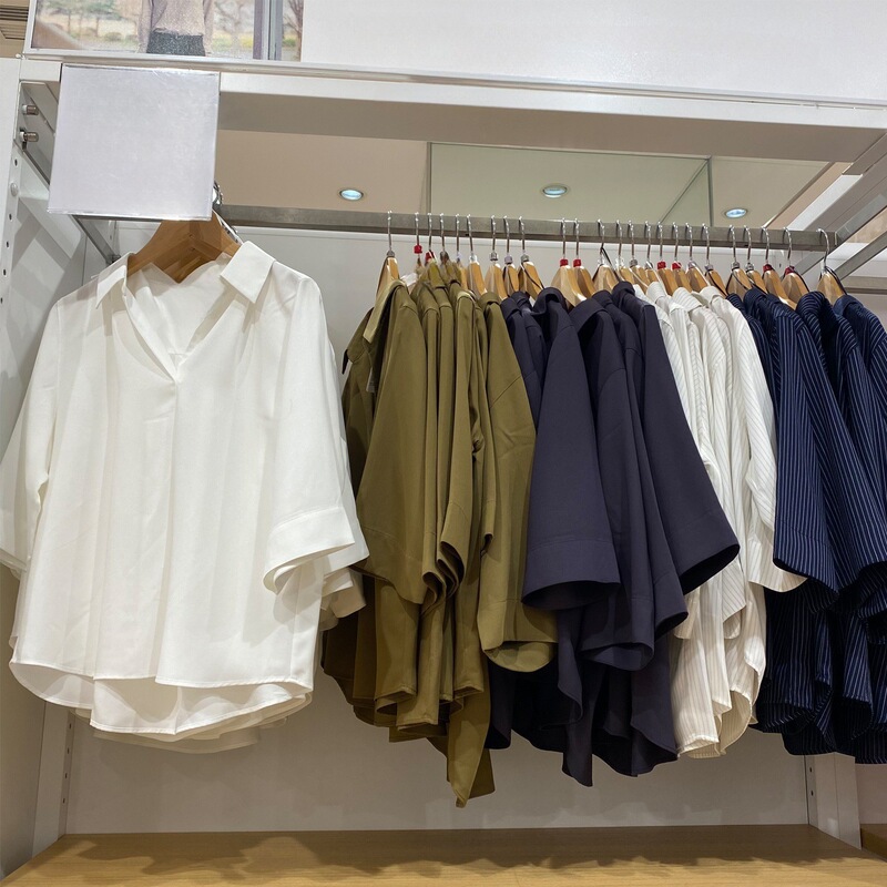 Fitting Room Women's Fancy Casual Half-Open Collar Shirt/Split Sleeve Stripesd Shirt Air-Conditioned Shirt New Style/479073