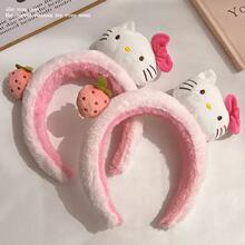新款可爱草莓Kitty猫毛绒洗脸发箍 高颅顶敷面膜压发发卡头箍发饰
