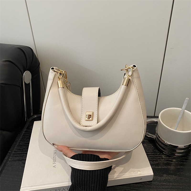 Elegant Women's Shoulder Bag With Clasp - Simple Half-moon Design_voghion.com