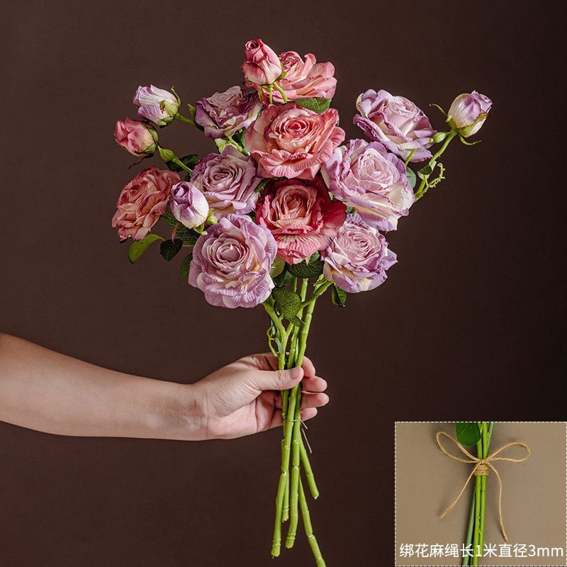 法式油画焦边仿真花玫瑰花假花复古插花客厅餐桌摆件装饰|undefined