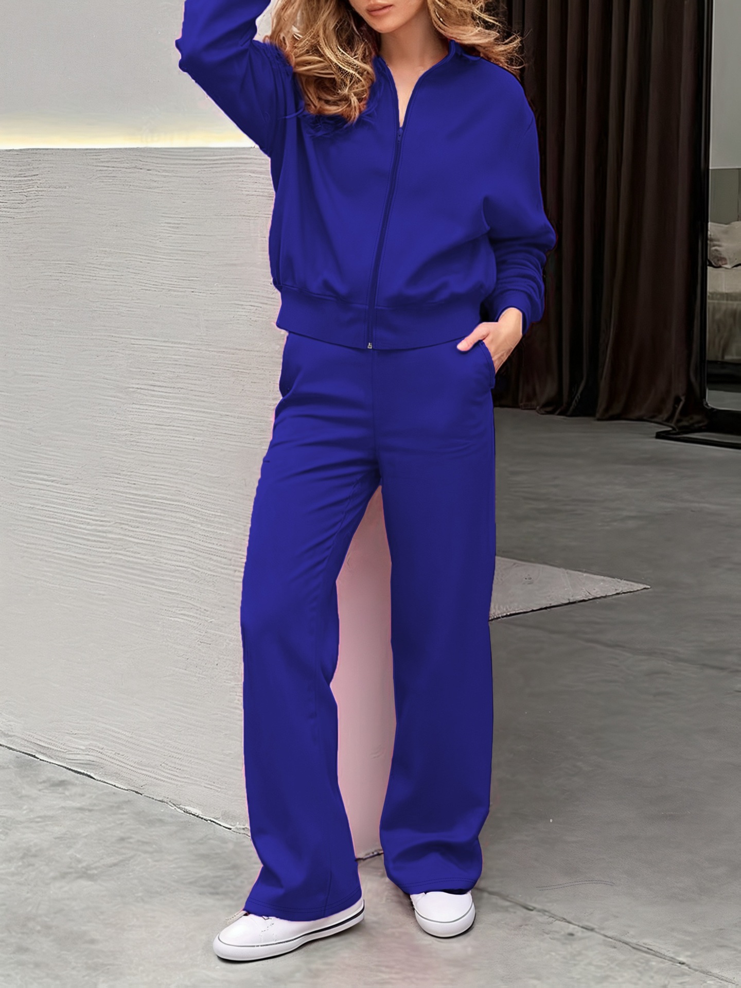 Women's European American Long Sleeved Top & High Waisted Straight Leg Trousers Set Fashion Autumn Bestseller_ecoleips.com