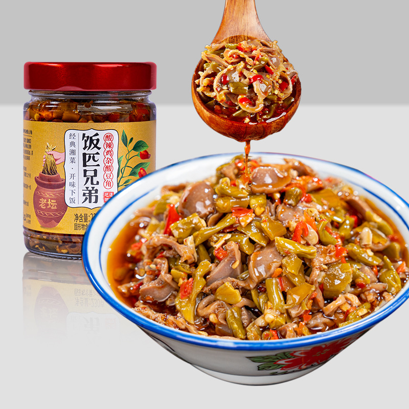 饭匹兄弟酸辣鸡杂酸豆角剁椒辣椒酱下饭菜香辣拌饭酱瓶装一件代发