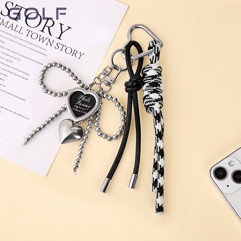 Golf Cute Girly Heart Silver Bead Bow Miu Series Bag Pendant Heart Super Nice Keychain Pendant