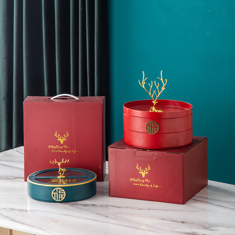 Hogar sala de estar Luz de lujo doble capa compartimiento giratorio fruta seca snack fruta placa té Mesa creativa boda dulces caja de almacenamiento