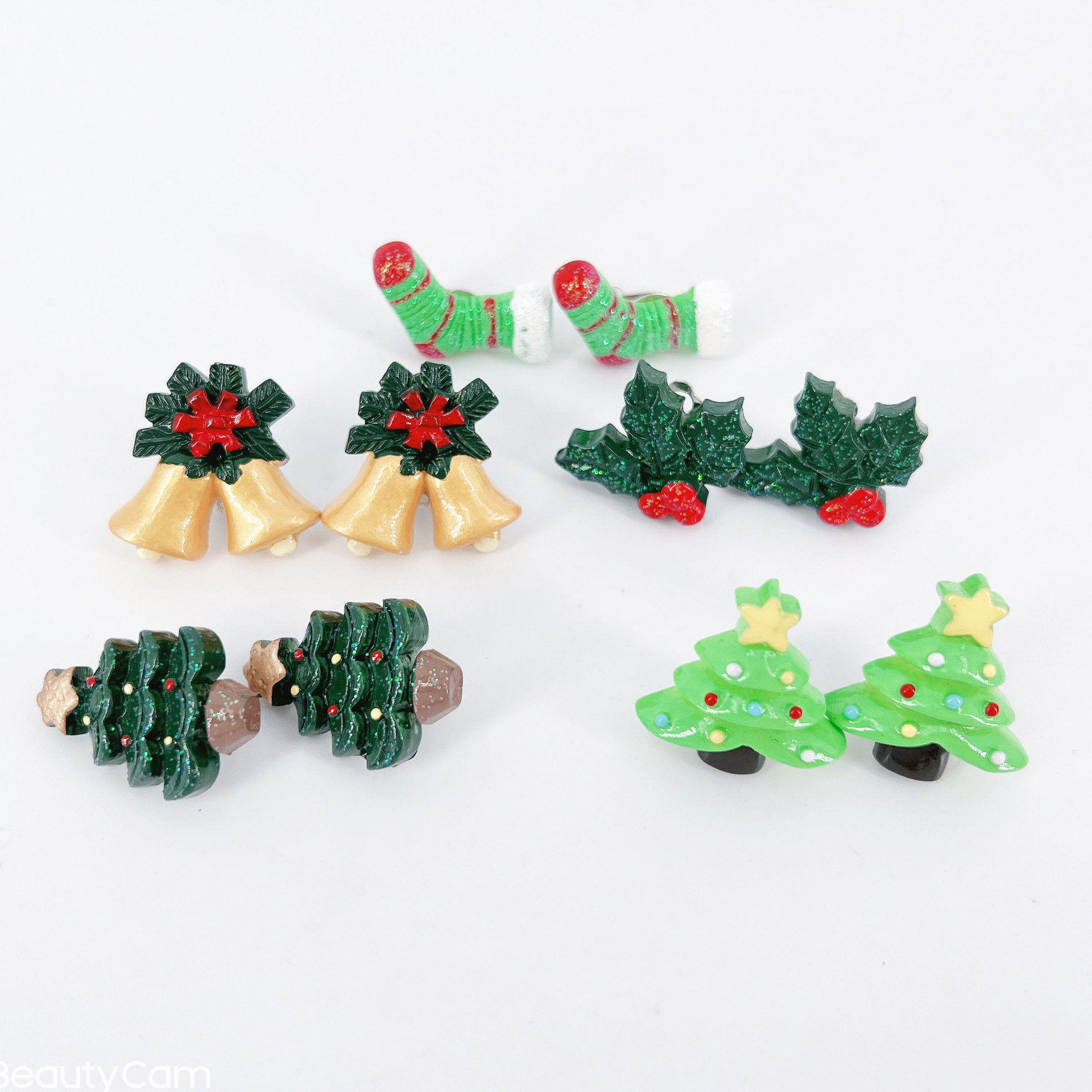 圣诞节欧美跨境饰品创意树脂儿童耳夹圣诞树铃铛圣诞袜耳环耳饰