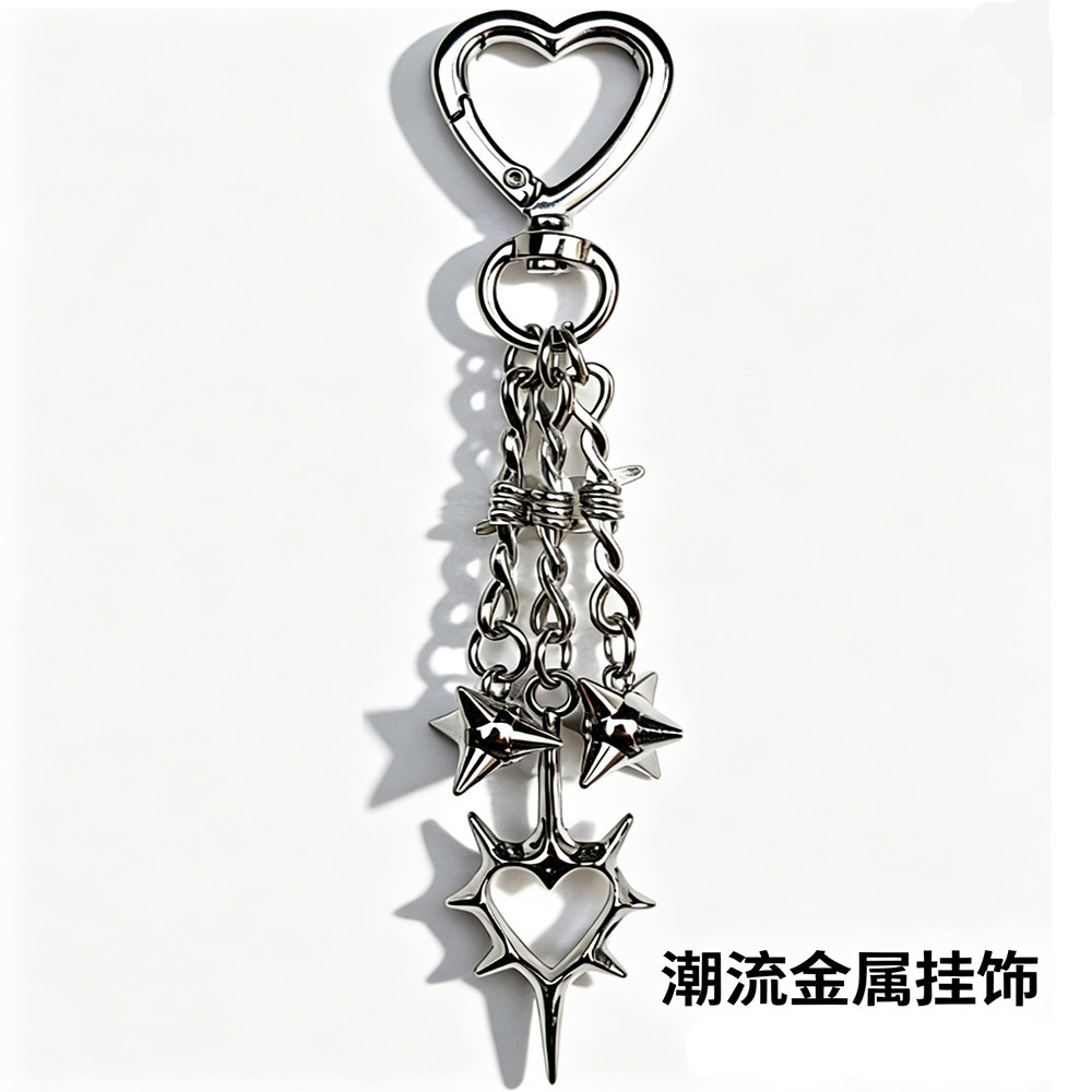 New Gothic Style Thorn Heart Meteor Hammer Pendant Personalized Fashion Decoration Bag Keychain Accessory