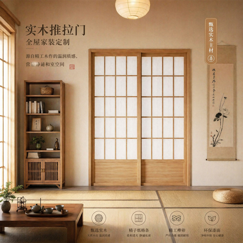 Japanese-style tatami sliding doors, natural wood kitchen glass doors, custom-made solid wood sliding doors, lattice doors, and room dividers Japanese-style tatami sliding doors, natural wood kitchen glass doors, custom-made solid wood sliding doors, lattice doors, and room dividers