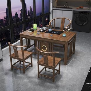New Chinese Style Balcony Tea Table and Chair Combination Solid Wood Tea Table Small Apartment Tea Table Integrated Set Zen Tea Table