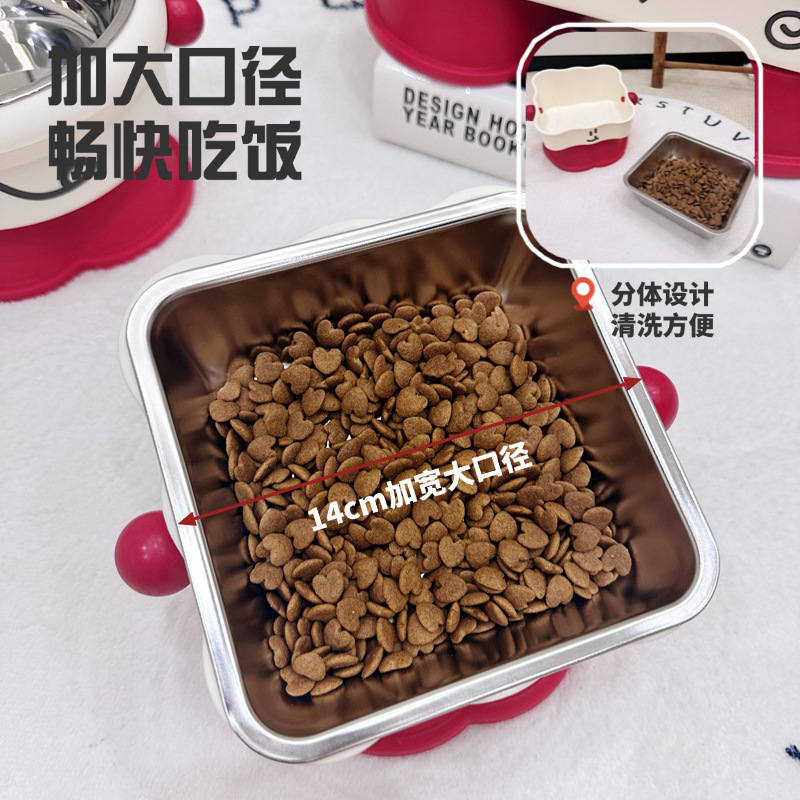 新款方型不锈钢碗高脚宠物碗狗狗食盆防打翻卡通可爱创意猫咪碗|undefined