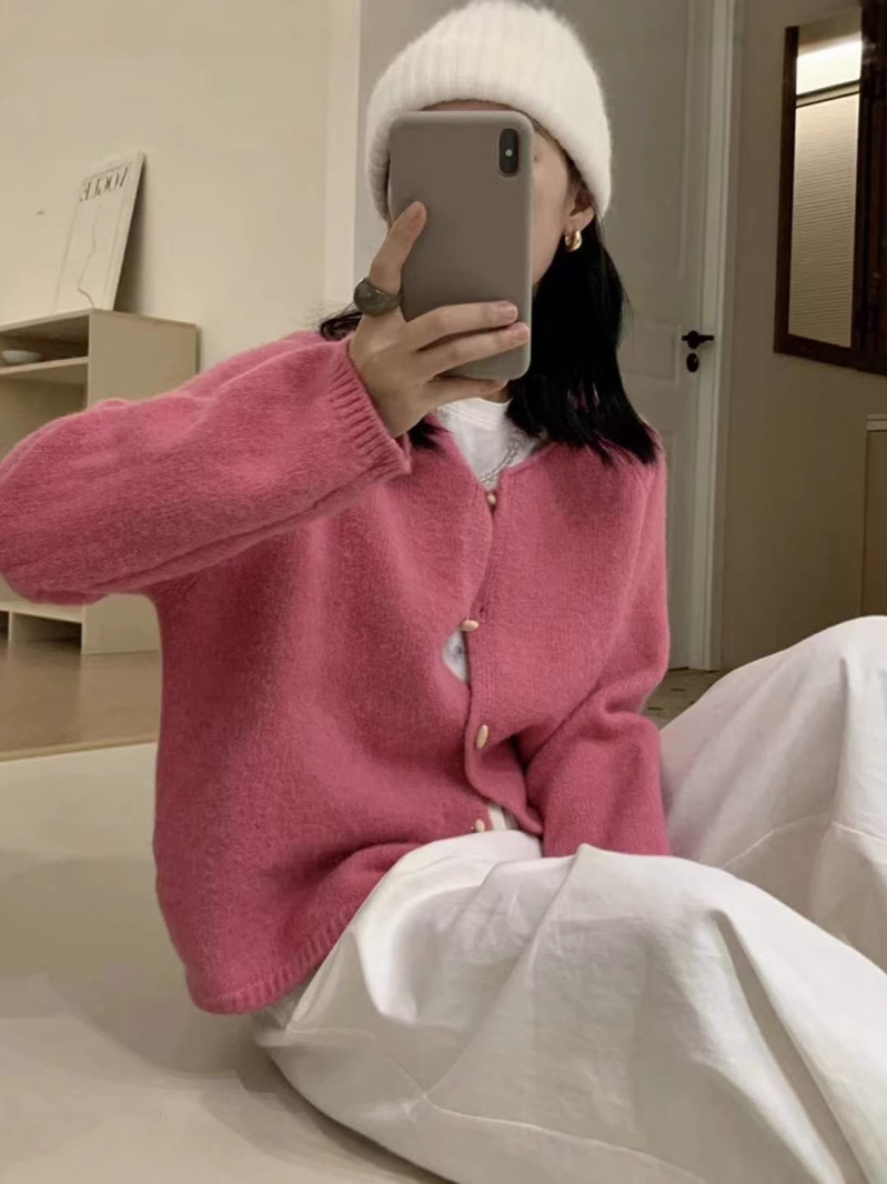 24 invierno Puyuan blando glutinoso cardigan de punto chaqueta para mujeres otoño 2024 nuevo estilo coreano suelto