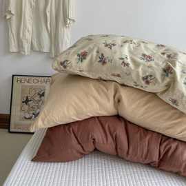 ins小众色系/枕套古风纯色印花纯棉枕头皮一对单双人48x74cm