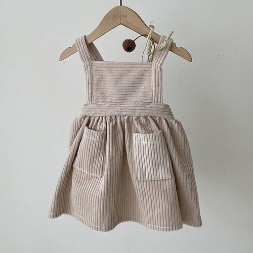  Korean version spring and autumn baby children's clothing corduroy dress 100-day-old baby girl forest style artistic vest dress
