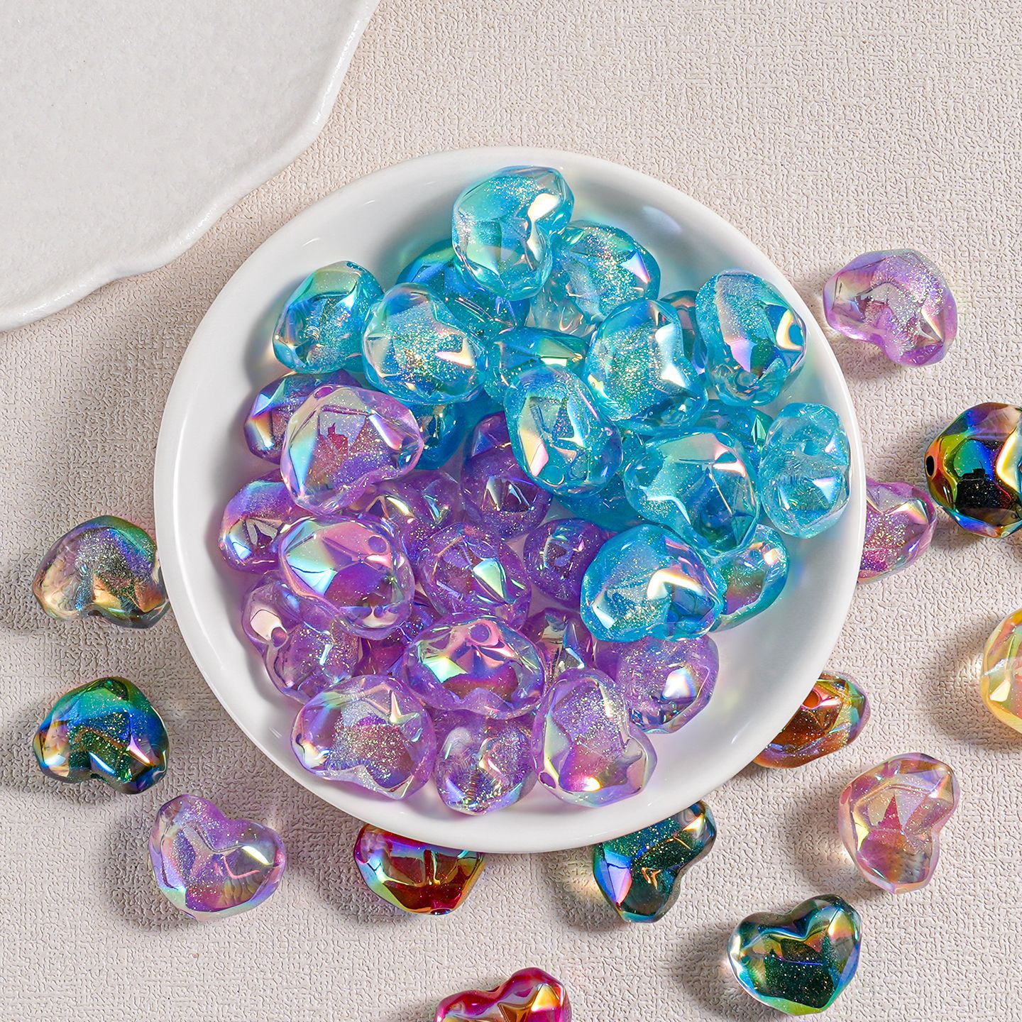 Al atardecer, corazón de azúcar, fideos cortados, amor, cuentas, teléfono móvil, material de bricolaje, accesorios de joyería, cuentas finas de resina flash en forma de corazón, lotes dispersos