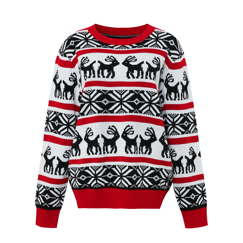 Source Factory Cross-Border Sweater Ugly Christmas Sweater Christmas Elk Jacquard Pullover Knitwear