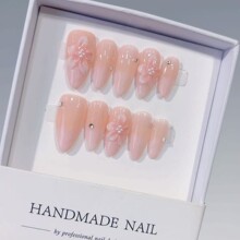 跨境新款3D立体雕花杏仁假指甲纯手工穿戴甲片批发press on nails
