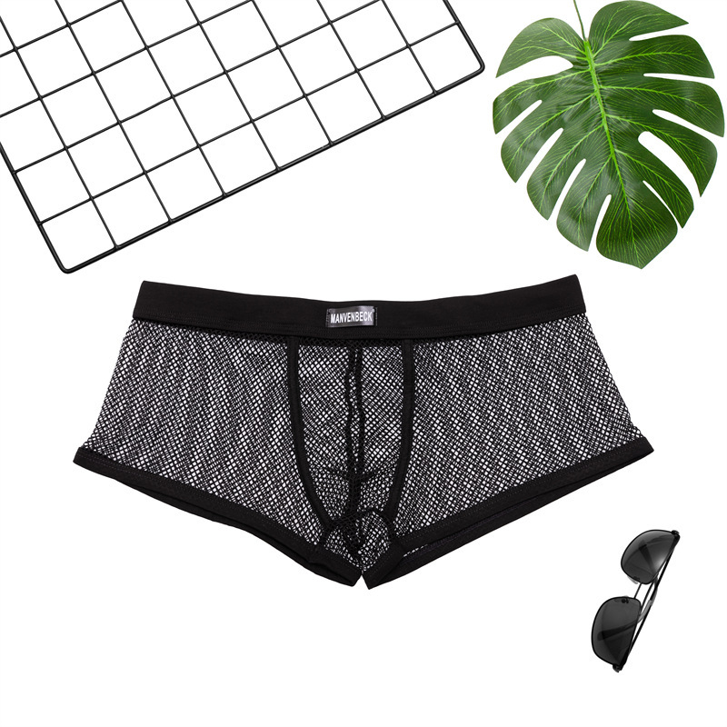Factory direct men's underwear translucent mesh boxer low waist sexy foreign trade breathable fishing net men's underwear men