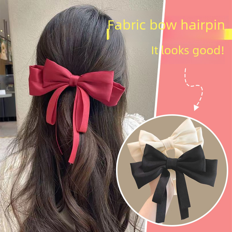 Hairpin Bow Hair Accessories Ribbon Temperament Hairpin Clip Ribbon Hairpin Headwear Back of Head Bow Clip_voghion.com