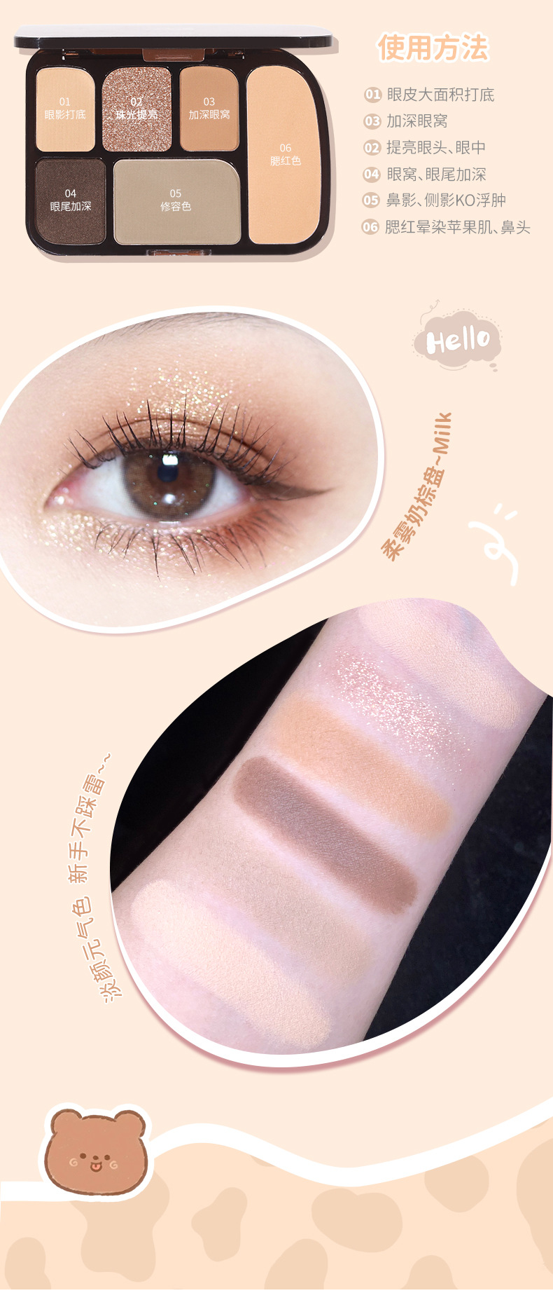 NOVO Starry Sky Wild Six-color Eyeshadow low-saturation pearlescent Fine Shimmering matte Blush Contour Eyeshadow all-in-one Set undefined