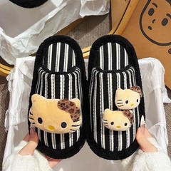 可爱豹纹蝴蝶结小猫毛毛拖鞋女2025秋冬季新款时尚百搭包头棉拖鞋