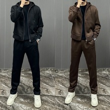 2023秋冬季新品两件套时尚百搭帅气男士高级感连帽休闲运动套装