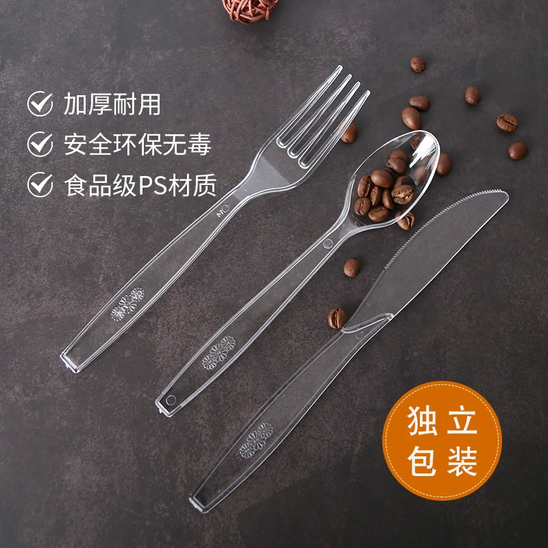 Одноразовые пластиковые ножи вилка ложка утолщенная 7-дюймовая новая прозрачная западная еда ножи вилка ложка торт ложка мороженое мороженое ложка