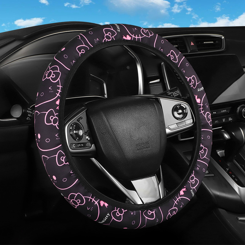 Cross-Border Amazon Wholesale Car Steering Wheel Cover Cartoon Elastic Cover Without Inner Ring Kt Cat Universal for All Seasons