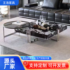 几何意式大理石茶几客厅大小户型设计师家用圆形正方形茶几桌子