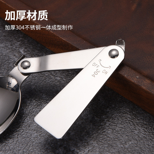 304 stainless steel foldable spoon, travel convenient spoon and fork integrated three-fold spoon, two-piece tableware set