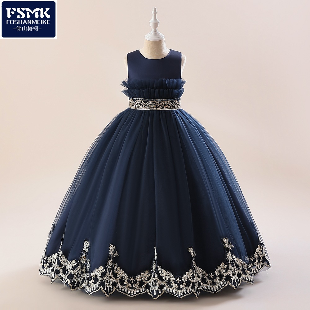 Europa y América nueva chica princesa pettiskirt flor con cuentas lentejuelas vestido largo boda niña de las flores de acogida