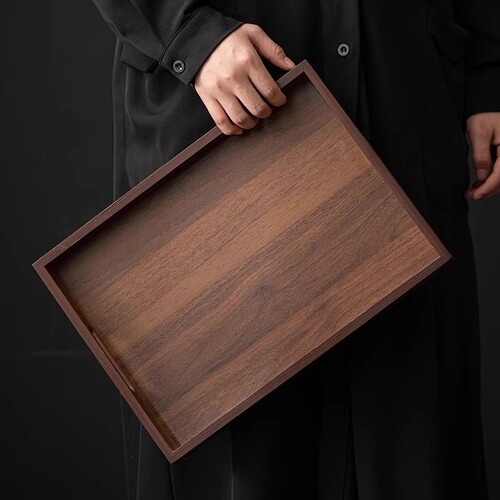 Walnut Dark Color Water Cup Storage Handle Household Large Japanese Tea Set Tray Bamboo Wood Rectangle Handle Display Plate