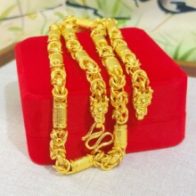 沙金饰品麻花心经管龙头项链男士霸气仿真黄金颈链小众高级感配饰