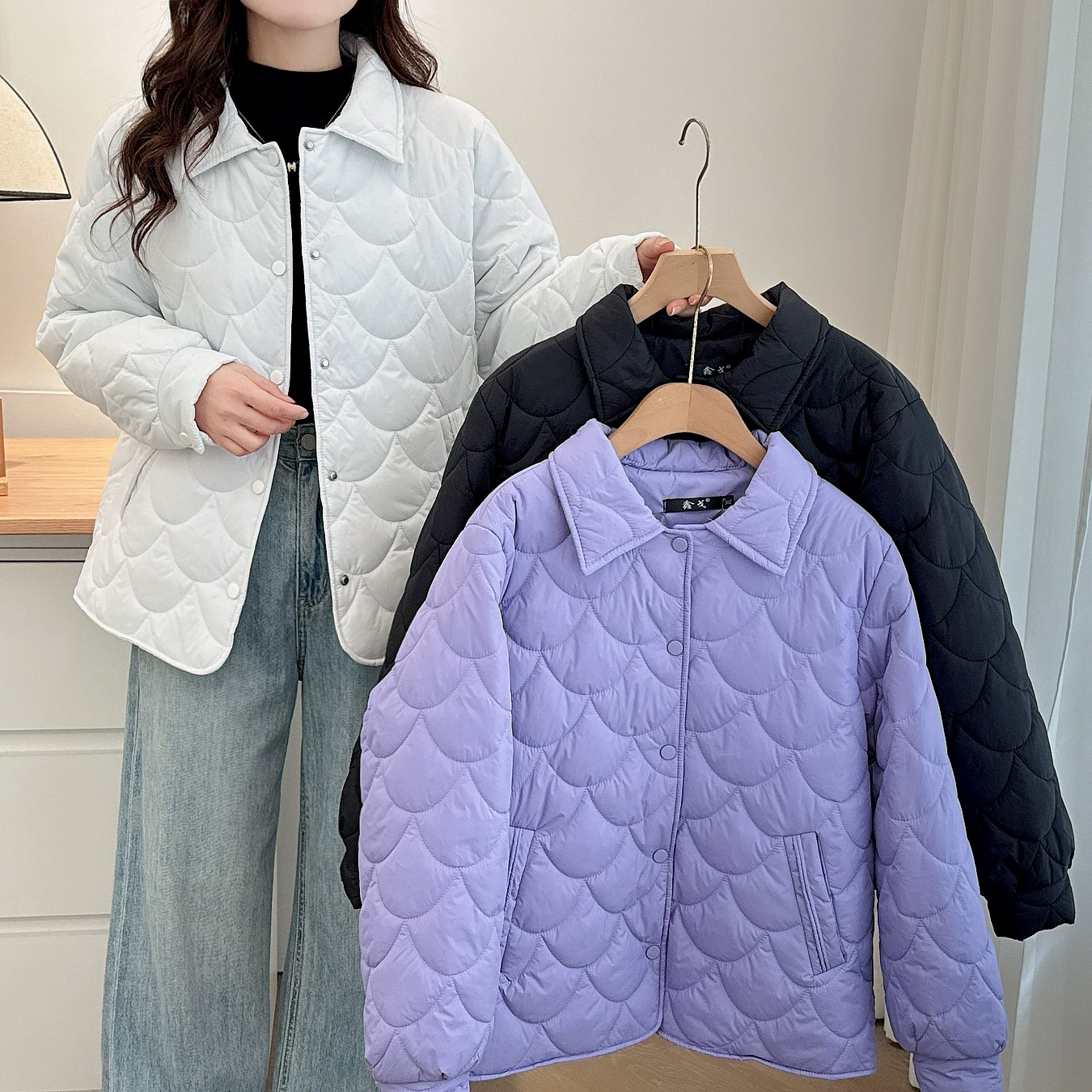 2024 зимний новый тонкий пуховый хлопчатобумажный костюм большого размера корейская модная свободная хлопчатобумажная куртка с лацканом короткая хлопчатобумажная одежда