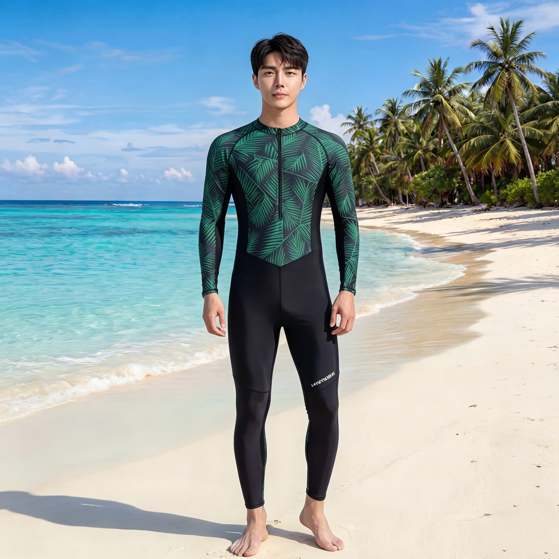 Men's One-Piece Professional Quick-Dry Snorkeling and Surfing Wetsuit Long-Sleeve Long-Pants Full-Body Sun Protection Rash Guard Set