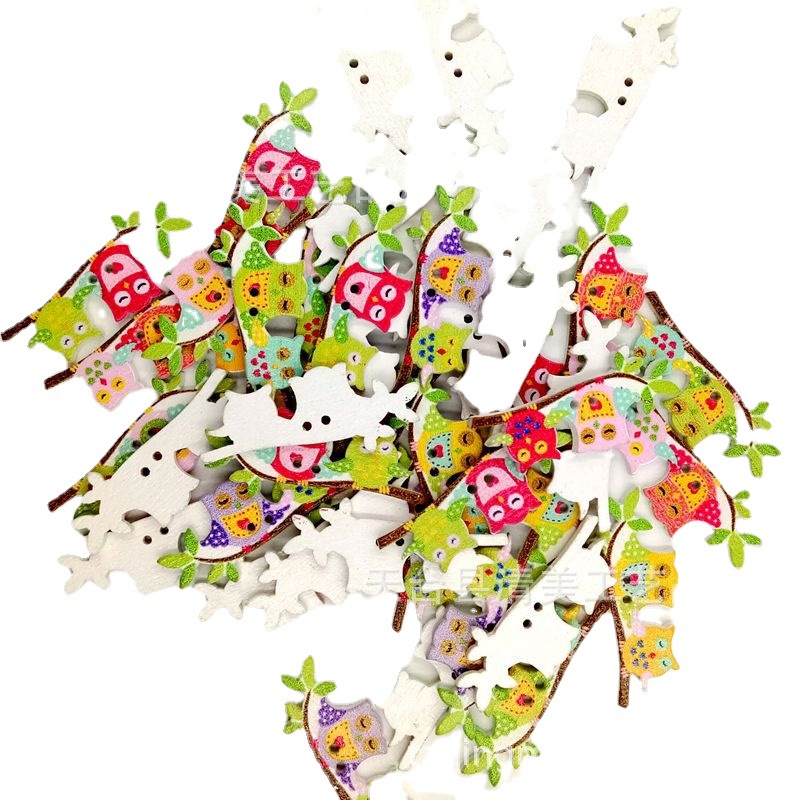 40*22mm fondo blanco búho de color, árbol de estación búho pequeño 50 por paquete