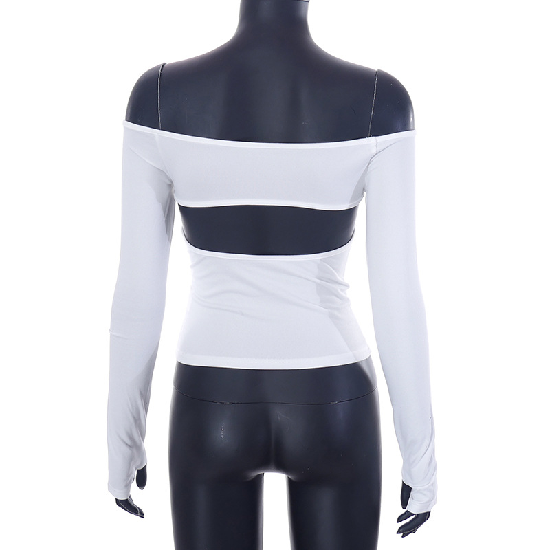 Abbigliamento da donna nuovo top piccolo monospalla a maniche lunghe in tinta unita_voghion.com