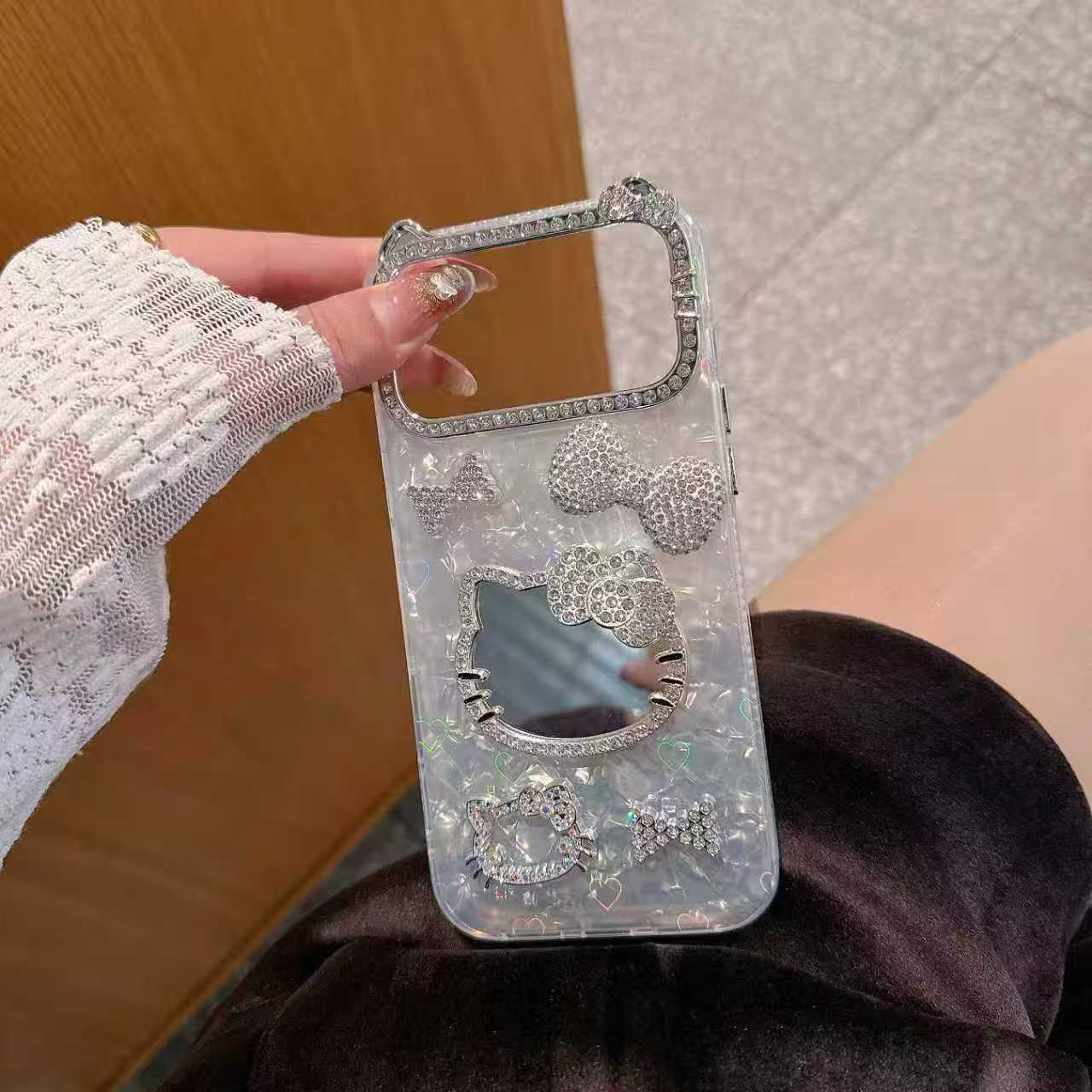 Espejo de gato de polvo KT para iPhone17 Teléfonos móviles Apple 16 arco tridimensional 15 diamante 14 cubierta image 4