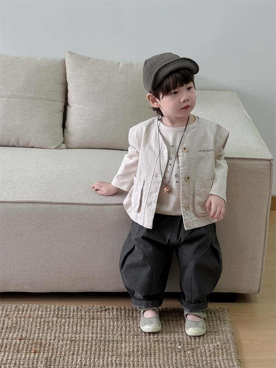 Ropa de otoño para niños 2026 ropa de otoño coreana para niños chaleco de otoño para niños chaleco de vestir pantalones casuales set