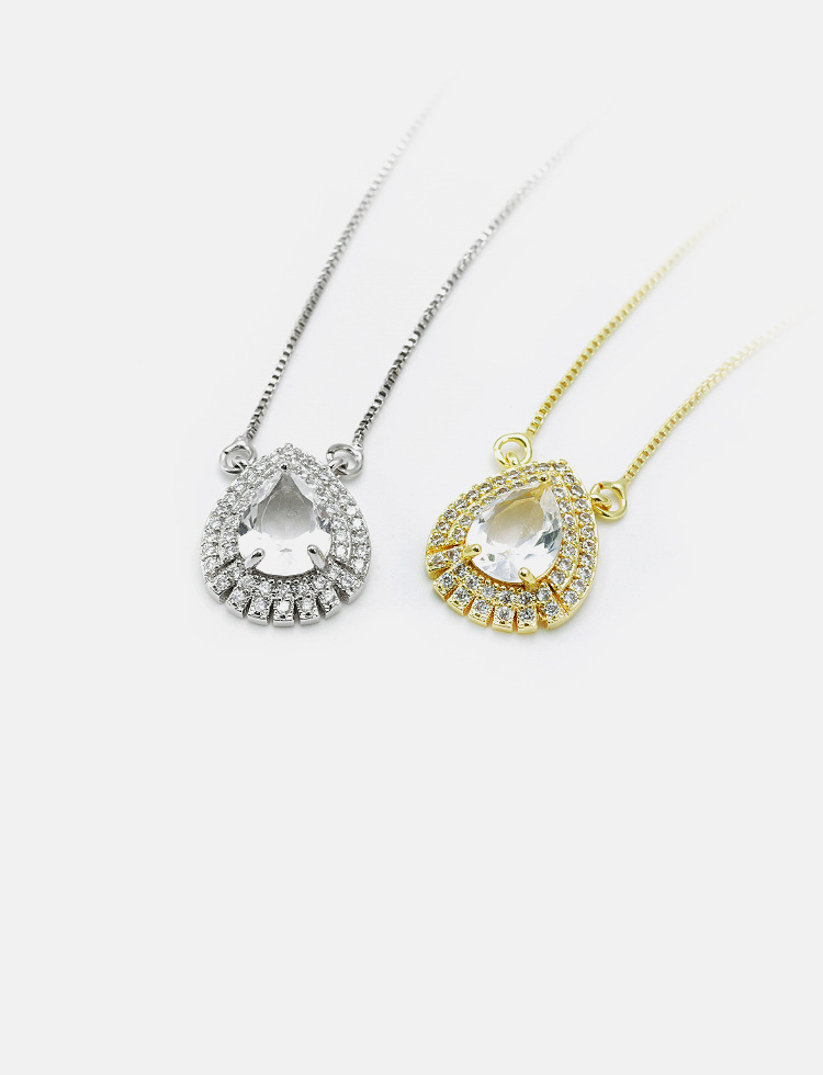 5g Weight Festival Occasion Copper Material Water Droplets Pattern Women'S Gender Plating Design Simple Style Style Black Color Simple Gold-plated Water Drop Colorful Zircon Necklace Wholesale 5