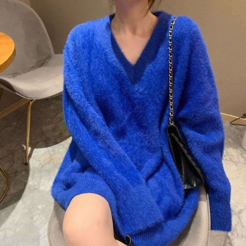 2025秋冬新款韩版宽松显瘦慵懒风大码针织套头外套水貂绒毛衣女潮|undefined