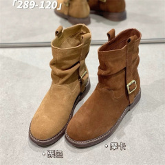 IG莱熙妮牛皮复古内增高小短靴西部靴秋冬套筒勃肯堆堆靴显瘦短靴