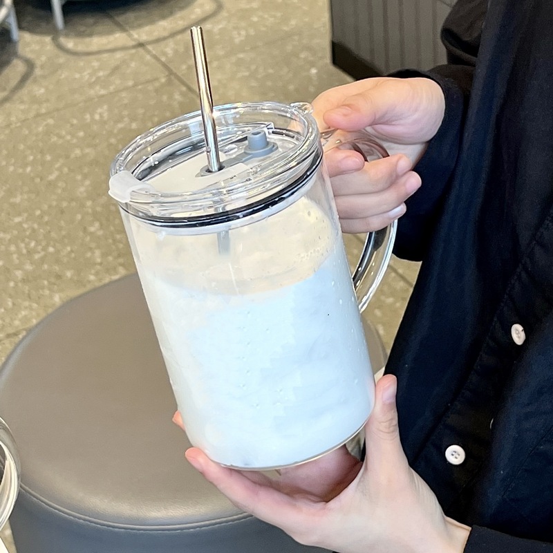 马克杯带把手高颜值水杯耐高温高硼硅吸管杯大容量玻璃杯1000毫升|undefined