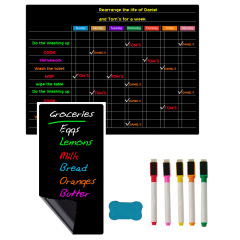 Factory A3 Erasable Monthly and Weekly Planning Board Magnetic Dry Erase Calendar Black Refrigerator Magnet Message Board Set